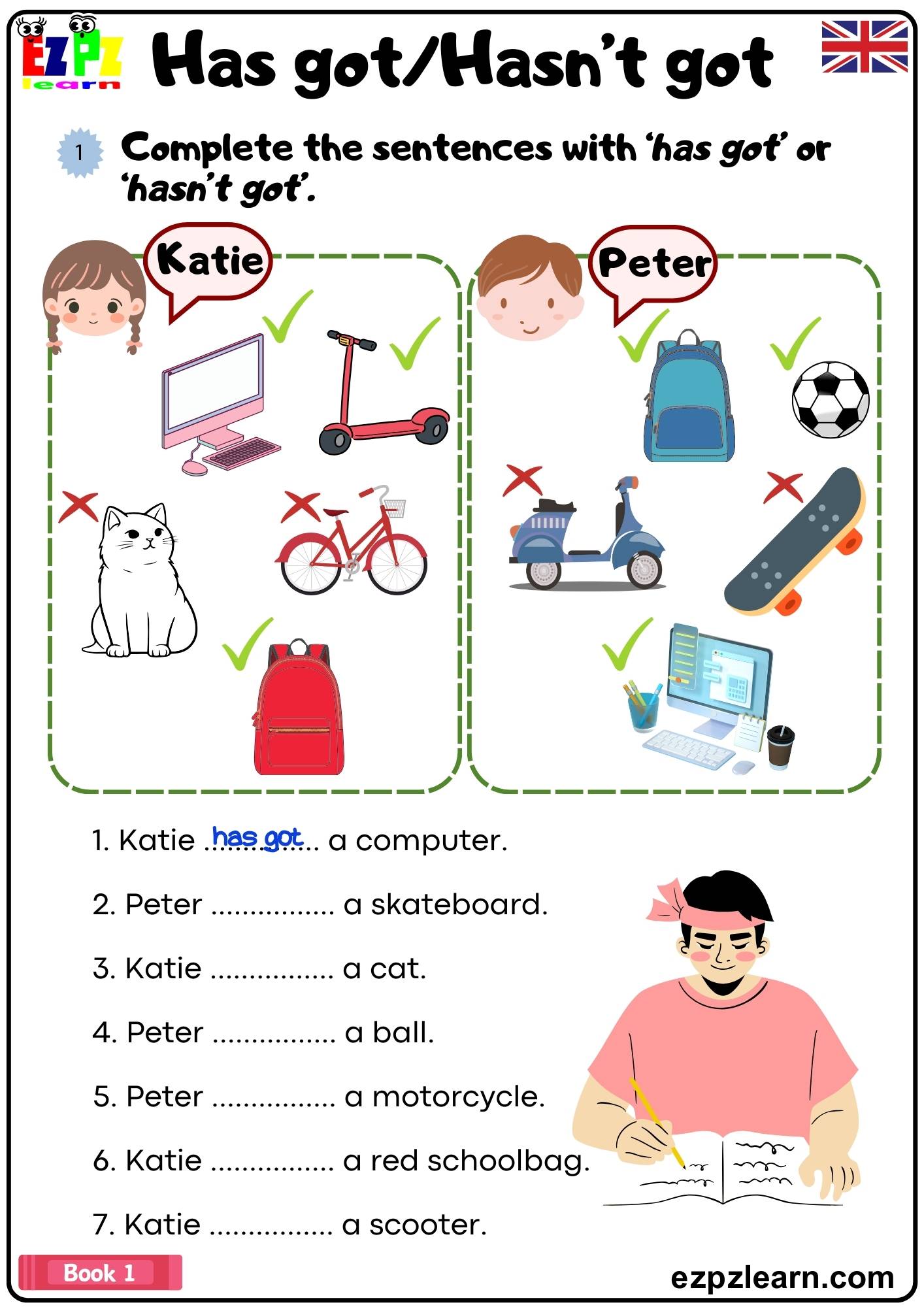 Has Got and Hasn't Got Complete the Sentences Grammar Worksheet pdf